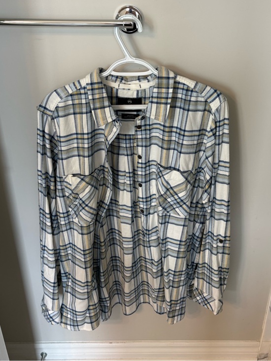 Denver Hayes Tops - Denver Hayes Cream, blue and Navy Plaid Button-Down Shirt